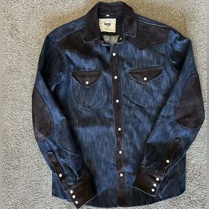 Soso Denim Fukunitsu Blue-line Selvedge, Suede Trimmed Workshirt, 18.5oz